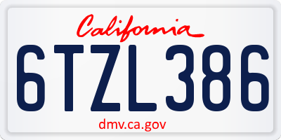CA license plate 6TZL386