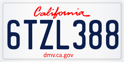 CA license plate 6TZL388
