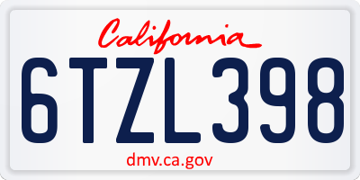 CA license plate 6TZL398