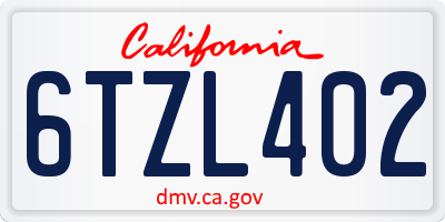 CA license plate 6TZL402