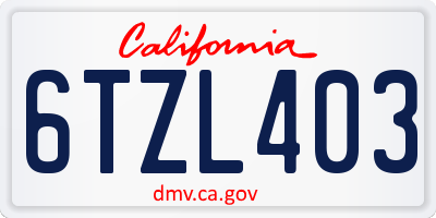 CA license plate 6TZL403