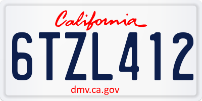 CA license plate 6TZL412