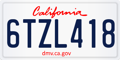 CA license plate 6TZL418