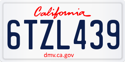CA license plate 6TZL439