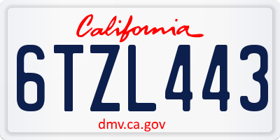 CA license plate 6TZL443