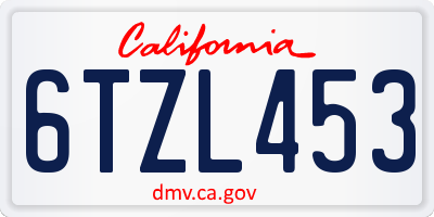 CA license plate 6TZL453