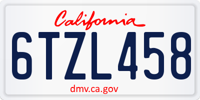 CA license plate 6TZL458