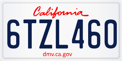 CA license plate 6TZL460