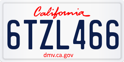 CA license plate 6TZL466