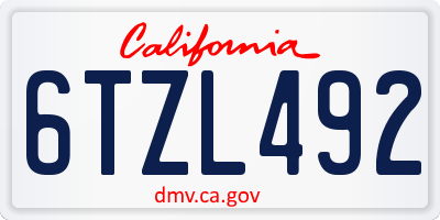 CA license plate 6TZL492