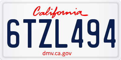 CA license plate 6TZL494