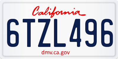 CA license plate 6TZL496