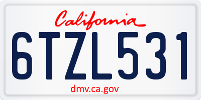 CA license plate 6TZL531