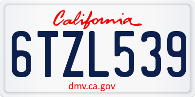 CA license plate 6TZL539