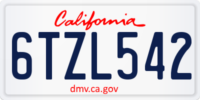 CA license plate 6TZL542