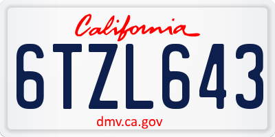 CA license plate 6TZL643