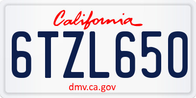 CA license plate 6TZL650