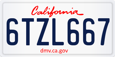 CA license plate 6TZL667