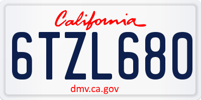 CA license plate 6TZL680