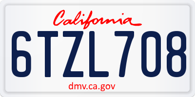 CA license plate 6TZL708