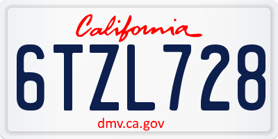CA license plate 6TZL728