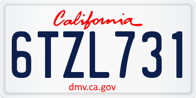 CA license plate 6TZL731