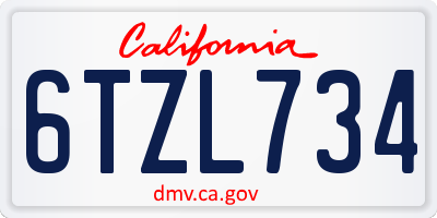 CA license plate 6TZL734