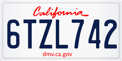 CA license plate 6TZL742