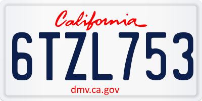 CA license plate 6TZL753