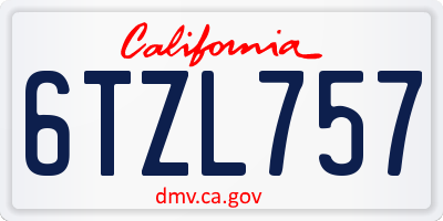 CA license plate 6TZL757