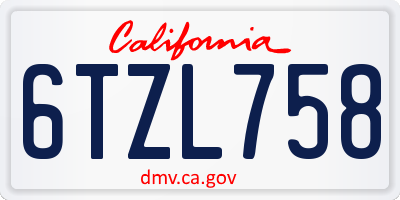 CA license plate 6TZL758