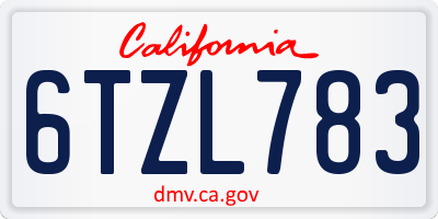 CA license plate 6TZL783