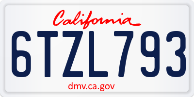 CA license plate 6TZL793