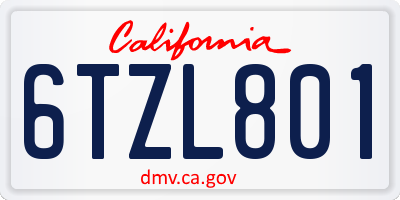 CA license plate 6TZL801