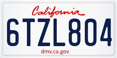 CA license plate 6TZL804