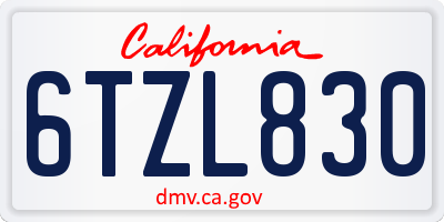 CA license plate 6TZL830