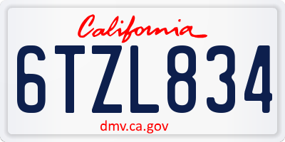 CA license plate 6TZL834