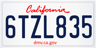 CA license plate 6TZL835