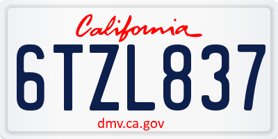 CA license plate 6TZL837