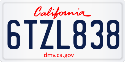 CA license plate 6TZL838
