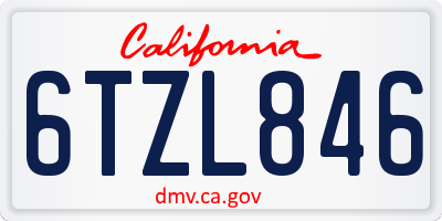 CA license plate 6TZL846