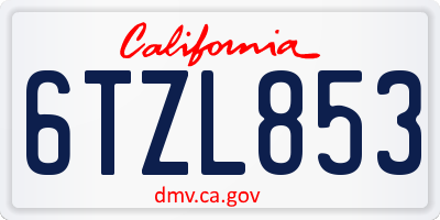CA license plate 6TZL853
