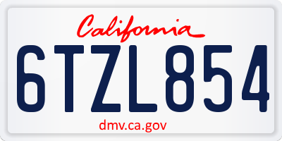CA license plate 6TZL854
