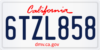 CA license plate 6TZL858