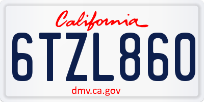 CA license plate 6TZL860
