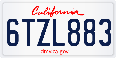 CA license plate 6TZL883