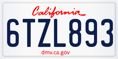 CA license plate 6TZL893