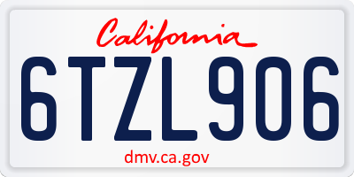 CA license plate 6TZL906