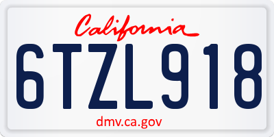 CA license plate 6TZL918