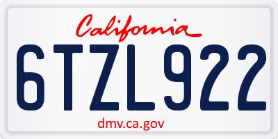 CA license plate 6TZL922